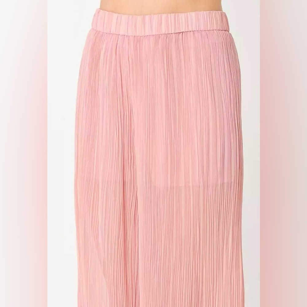 Zara NWT pink pleated plisse flowy summer elastic waistband pants - Picture 2 of 6